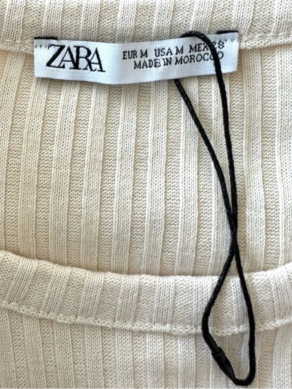 Zara Cream Knit Sweater Balloon Sleeve Ribbed Fitted Chic Pullover NWOT Size M